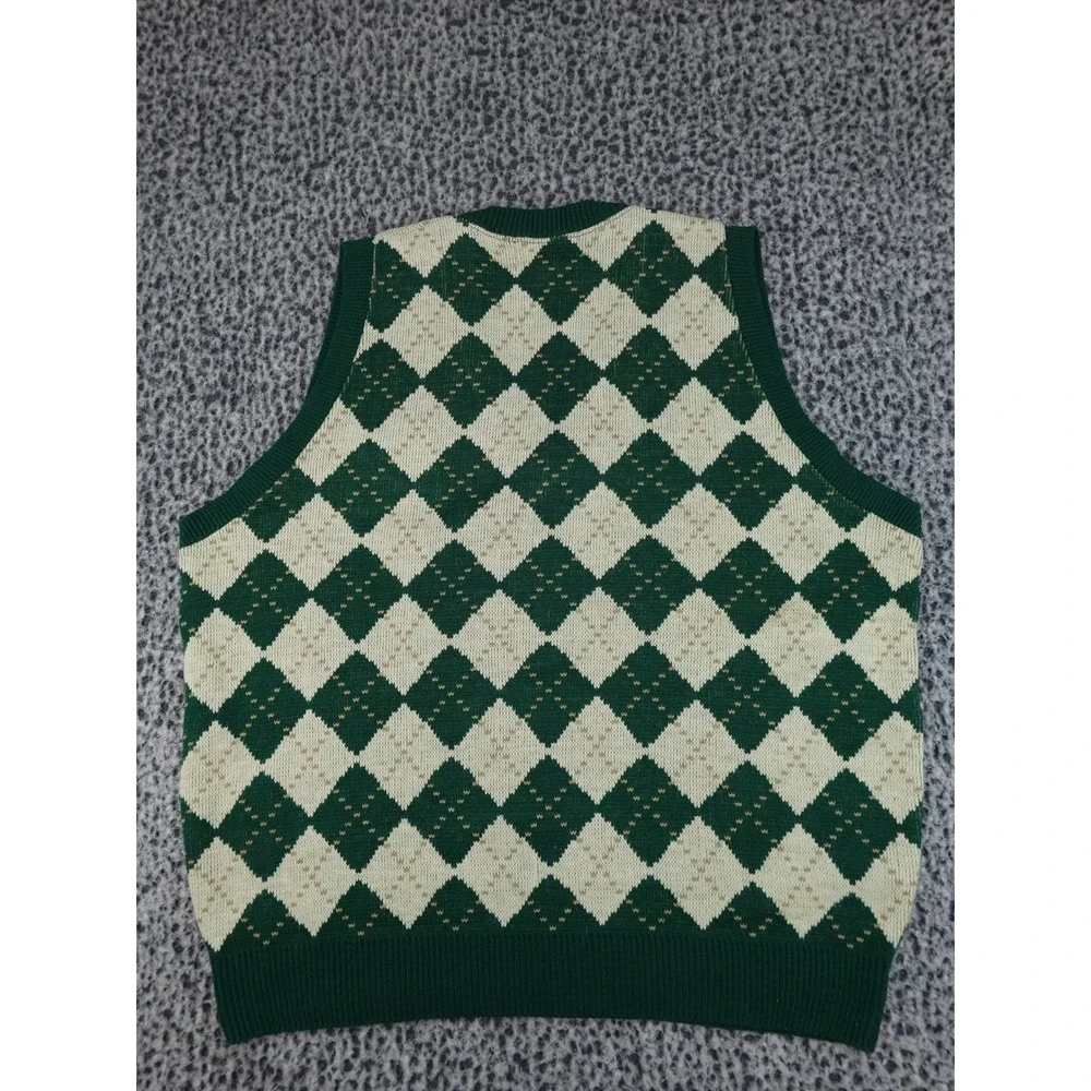 The Knicker Co Sweater Vest Mens XL Green Argyle V-Neck‎ Golf USA Made